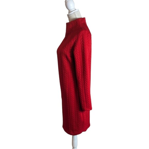 Womens Red Cable Knit Mock Neck Shift Dress Small - Picture 3 of 5